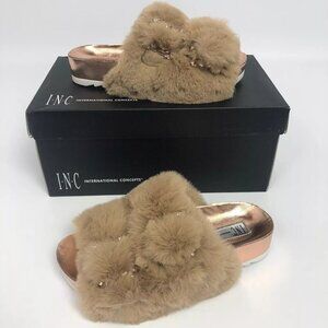 INC International Concepts Womens Alani Footbed Sandals Tan Faux Fur 5M